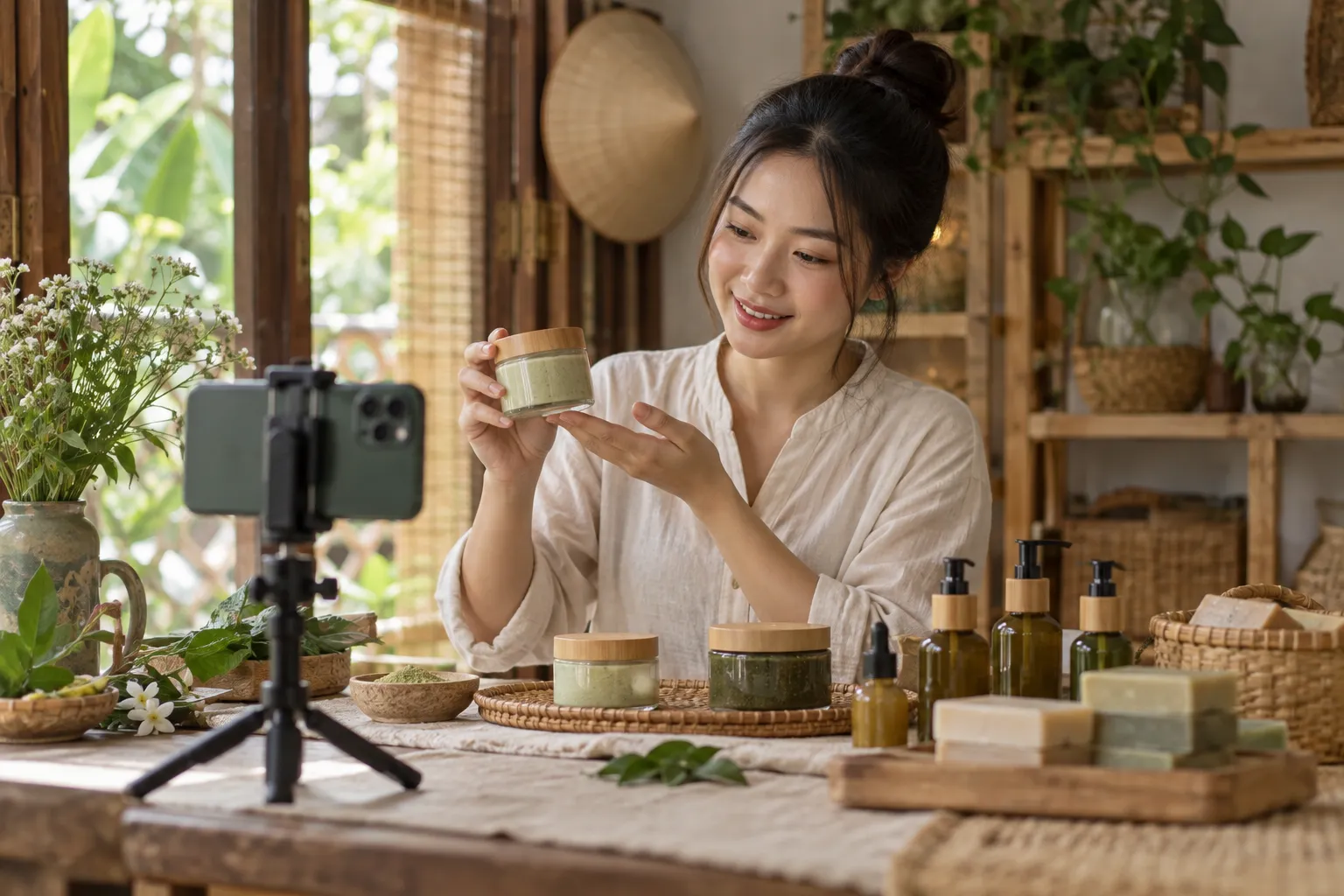 Điện thoại trên chân máy quay lần lượt các sản phẩm