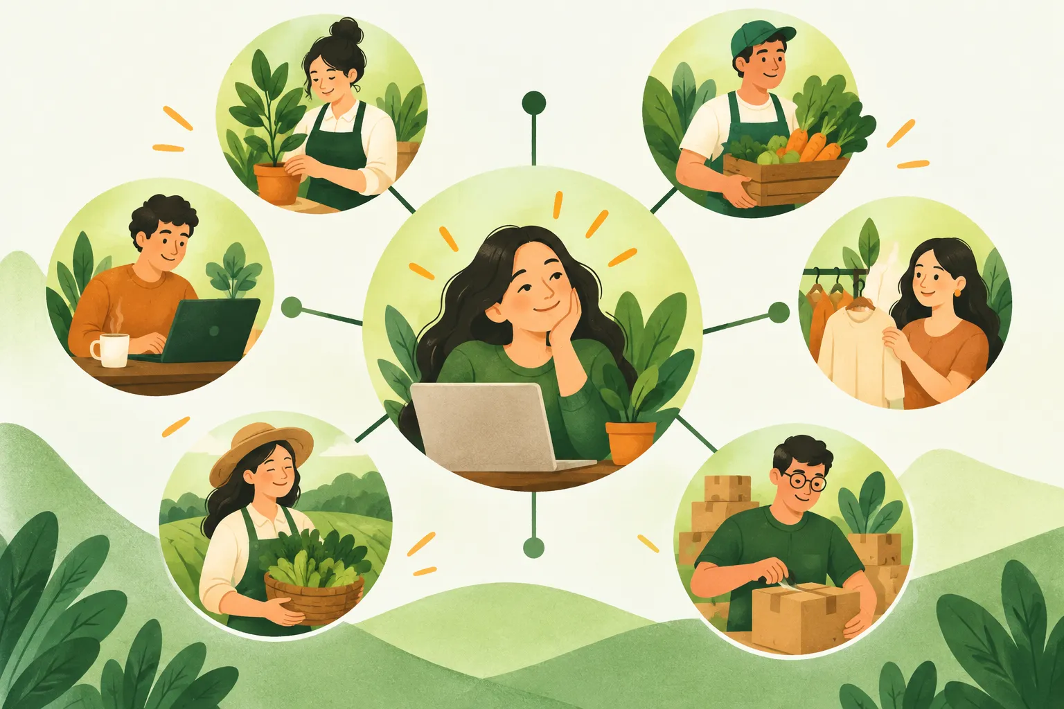 Một vòng tròn trung tâm nối với nhiều vòng nhỏ